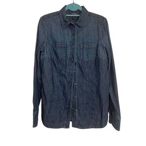 Lands End Shirt Womens Size 4 Blue Denim Cotton Collared Button Down Long Sleeve